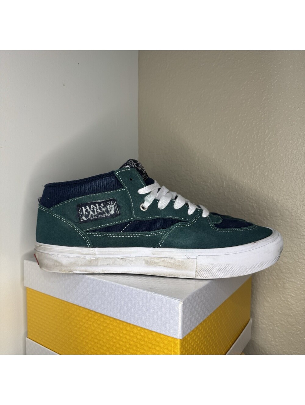 Vans Half Cab Green Navy Suede Skate Shoes Men’s Size 11